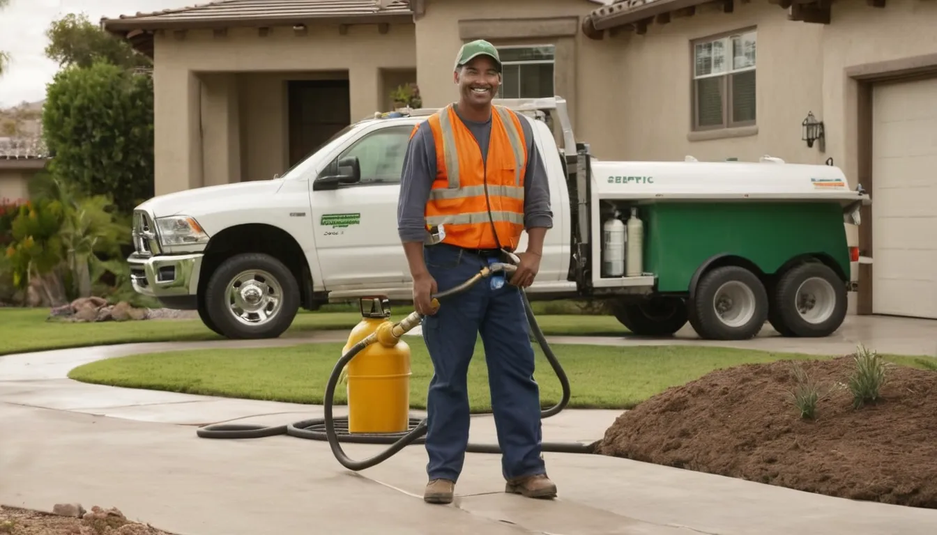 Independent provider checking a septic tank lid in a sunny backyard near Carson